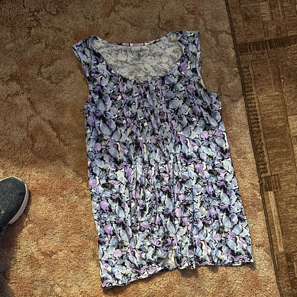 Floral Sleeveless Top - Purple and Blue